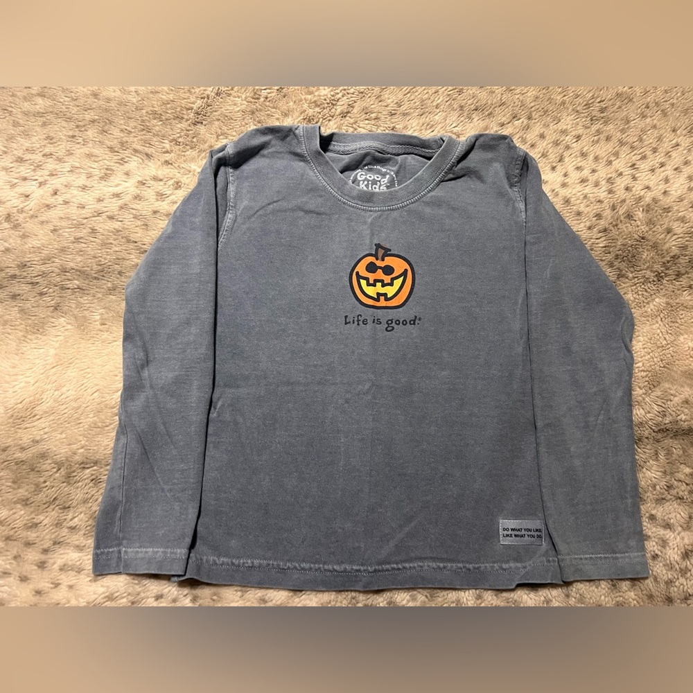 LIFE IS GOOD Tee T Shirt Extra Small 4 Blue Long Sleeve Halloween Jack O Lantern